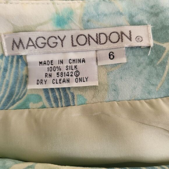 Maggy London 100% Silk Blue & Green Floral Print Dress Size 6 - Picture 6 of 7